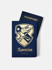 HARRY POTTER X SHEIN Eagle Badge Harrypotter Ravenclaw PU Golden Foil Passport Holder, Gifts - Blue - View 3