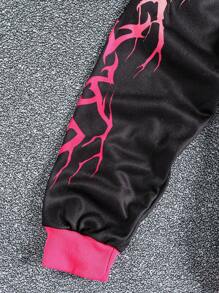 SHEIN 2pcs Set: Teen Boys Dark Punk Style Pink Lighting Graphic Hooded Sweatshirt And Wide Leg Pants, Fashion Streetwear