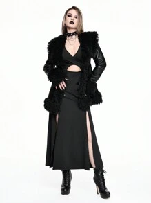 ROMWE Goth 感恩节女士服装：复古哥特式闪亮皮革拼布毛茸茸修身夹克