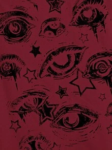 ROMWE Grunge Punk Áo thun nữ 2 trong 1 dáng rộng lệch vai - Màu Đỏ Sâu - Xem 3