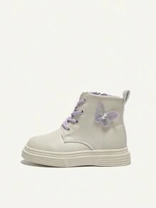 Cozy Pixies 保暖内衬时尚休闲心形印花公主平底踝靴，适合女童，适合秋冬季 - 白色 - 查看 7