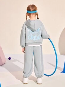 SHEIN 2pcs/Set Young Girl Autumn/Winter Fashionable Hooded Sweatshirt & Printed Pants Set, Casual Comfortable Sportswear For Daily Wear