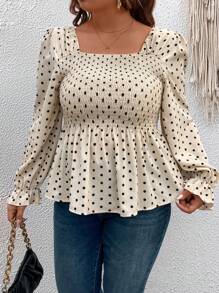 Calvaya 1 pieza Blusa retro minimalista de manga larga con estampado de lunares elegante