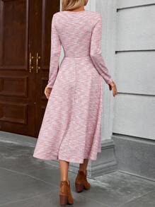 EMERY ROSE 女式秋季扎染印花圆领长袖中长连衣裙 - 粉色 - 查看 2