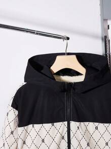 SHEIN Leap Crew Teen Boys Casual Patchwork Colorblock Graphic Print Pocket Zip Up Thick Warm Jacket, Versatile For Daily, Outdoor, School, Autumn/Winter - Multicolor - View 4