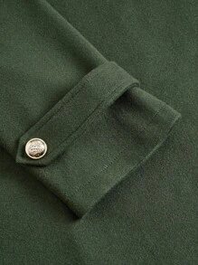 SHEIN Unity Plus Size Solid Color Peter Pan Collar Open Front Ruched A-Line Long Sleeve Dress - Army Green - View 5