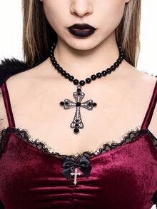 ROMWE 1 chiếc vòng cổ mặt dây chuyền hạt cườm phong cách Goth Punk thời thượng - màu đen - Xem 2