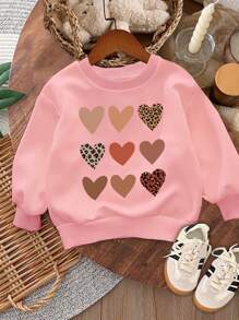 SHEIN Young Girls Casual Loose Fit Round Neck Comfortable Thick Knitted Long Sleeve Sweatshirt, Suitable For Autumn And Winter - Pink - View 1