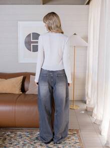 Aralina V-Neck Lace Trim Tie Front Long Sleeve Cami Top - White - View 2