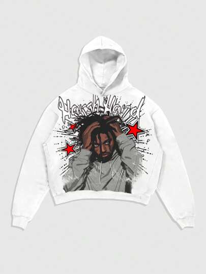 Street Life Men's Hip Hop Figure Pattern Loose Fit Double-Layer Hoodie Sweatshirt, Autumn/Winter