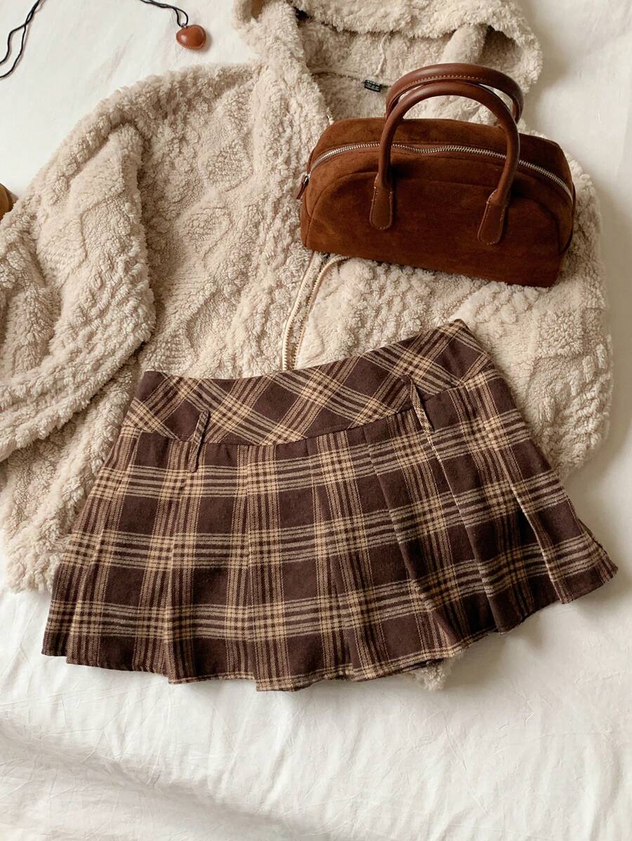 Comfortcana 大码棕色格纹启示录音乐节迷你裙 - 棕色 - 查看 1