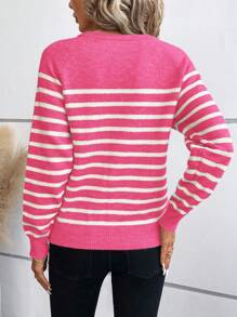 SHEIN LUNE Luźny, minimalistyczny sweter w paski z blokami kolorów i rękawami typu raglan, jesień/zima
