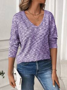 SHEIN LUNE Women Casual Tie-Dye Loose Drop Shoulder T-Shirt, Autumn