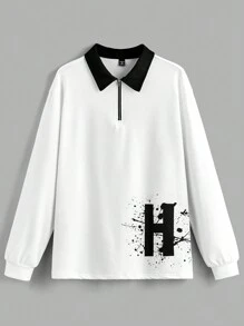 Mainfolk Plus Size Men's Black & White Long Sleeve Knit Polo Shirt - White - View 1