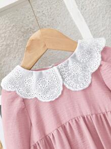 SHEIN LMoss Kids LMoss 新生女宝宝可爱撞色荷叶领长袖连体衣 秋冬款 - 粉色 - 查看 3