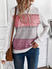 SHEIN LUNE Áo nỉ trùm đầu dài tay thường ngày phối màu dành cho nữ - Nhiều màu - Xem 3