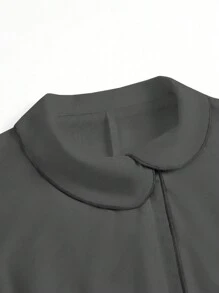 TaskEZ 对比色边饰双口袋简约长袖护士连衣裙 - 灰色 - 查看 7