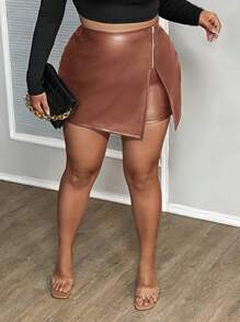 Slaydiva 女式加大码性感派对针织 PU 皮革裙子，带松紧腰