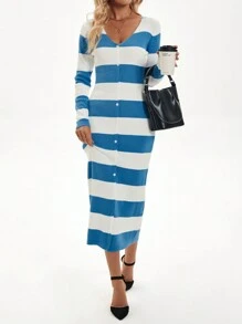 Calvaya Vestido elegante de manga larga con cuello en U y diseño oversize, unicolor, para otoño
