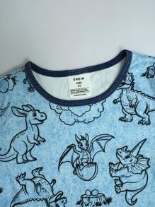 Young Boy Snug Fit Pajama Set, Blue Dinosaur Print Long Sleeve Top And Pants, Casual And Fashionable - Blue - View 5