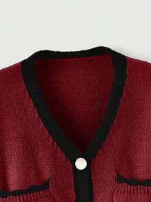 ROMWE Fairycore Cárdigan casual de mujer para otoño/invierno con bloqueo de color, escote en V y hombros caídos, bordado de zorro, adecuado para Navidad - Multicolor - Ver 3