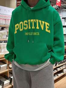 DAZY Men's Casual Letter Print Drawstring Hoodie Sweatshirt, Autumn - Green - View 7