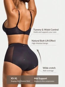 SHAPORA Quần lót định hình eo giữa Shapewear Brief Bottom Body Shaper Butt Lifter-Quần lót kiểm soát eo bụng - màu đen - Xem 2