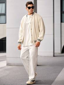 Manfinity CasualCool Chaqueta de béisbol informal de una hilera con mangas largas y rayas para hombre, para otoño/invierno