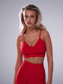 Musera Sport Strappy V Neck Sport Bra ,Padel, Tennis, Pickleball Gym Fitness - Red - View 2