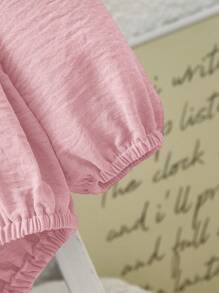 SHEIN LMoss Kids LMoss 新生女宝宝可爱撞色荷叶领长袖连体衣 秋冬款 - 粉色 - 查看 4