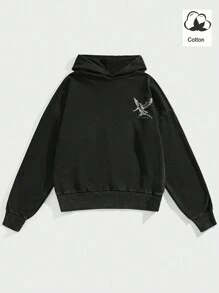 Manfinity NXTstreet Áo nỉ trùm đầu dài tay dệt kim cánh dơi rộng rãi có họa tiết đồ họa cho nam, áo hoodie chui đầu thường ngày cho mùa thu/đông - màu đen - Xem 2