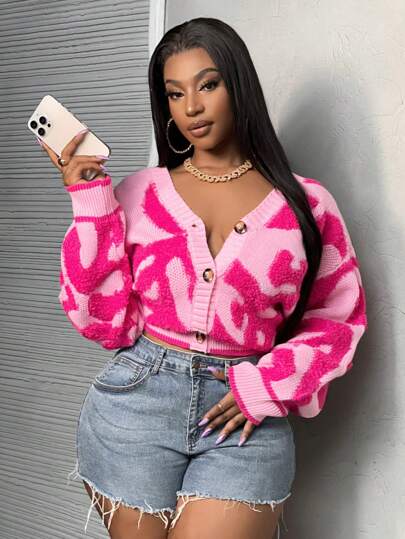 Slaydiva Casual Colorblock Pattern Raglan Cardigan, Suitable For Autumn/Winter, Holidays, New Year, Valentine's Day,Knitted Sweater