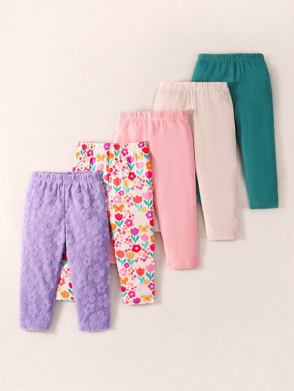 SHEIN 2 Pieces Baby Girl Floral Print Casual Elastic Waist Pants Set
