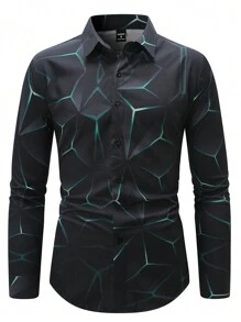 Manfinity Homme Men Geometric Print Long Sleeve Shirt, Fashion For Autumn - Multicolor - View 7