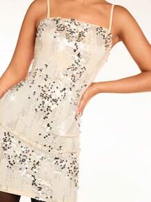 Glamine Vestido de fiesta de mujer con decoración de lentejuelas y tirantes finos