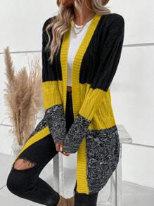 SHEIN LUNE 休闲宽松落肩扭绳开衫针织女衫，前开襟 - 彩色 - 查看 7