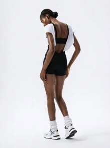 VARSITIE Black And White Hollow Tights Women Sports Jumpsuit