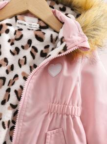 SHEIN Baby Girls Cute & Versatile Thermal Lined Hooded Jacket For Autumn/Winter - Pink - View 3