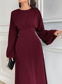 Modelyn Women's Solid Color Round Neck Lantern Sleeve Elegant Dress Long Evening Dresses - Burgundy - View 7