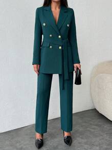EURMUSE Women's Green Blazer And Pants Suit Sets - Green - View 1
