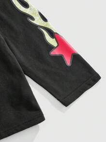 ROMWE MEN Street Life Camiseta holgada de hombre de manga doble capa con estampado de dibujos animados para otoño