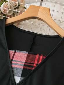 新品优雅圆领收腰时尚格子印花大码女式连衣裙 - 彩色 - 查看 3