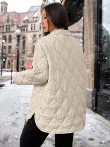 Chiquease Women Drawstring Design Warm Casual Padded Padded Coat Clothes Winter Thermal - Khaki - View 2