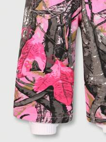 SHEIN Baby Girl Casual All-Match Pink Floral Print Streetwear Style Ruffled Waist Elastic Waistband Comfortable Washed Denim Jeans, Must-Have New Arrival 2024 - Multicolor - View 4