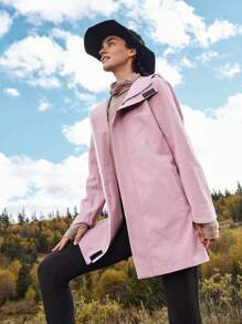 In My Nature Women's Solid Color Drawstring Hooded Outdoor Windbreaker Jacketwinter Women Tops - Pink - View 2