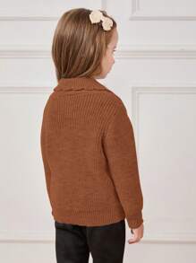 Cozy Pixies Young Girl Butterfly Collar Soft Knit Long Sleeve Pullover Sweater - Brown - View 2
