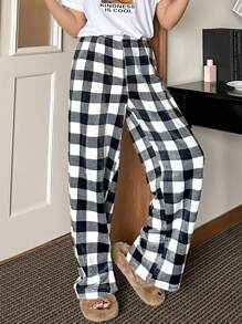 DAZY Coral Fleece Plaid Pattern Soft Straight-Leg Sleepwear Bottom Fall,Winter Fluffy