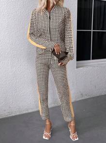 SHEIN LUNE 2pcs Women Simple Solid Color Zip-Up Front Long Sleeve Top And Pants Casual Suit Set Fall Cloth For Women - Multicolor - View 3