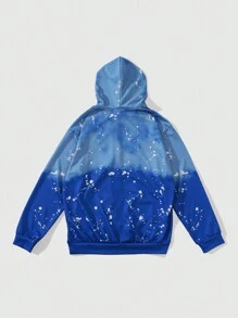 ROMWE MEN Street Life Áo nỉ trùm đầu có mũ khóa kéo phía trước màu gradient cho nam - Màu xanh lam - Xem 2