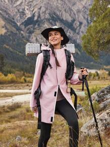 In My Nature Women's Solid Color Drawstring Hooded Outdoor Windbreaker Jacketwinter Women Tops - Pink - View 18